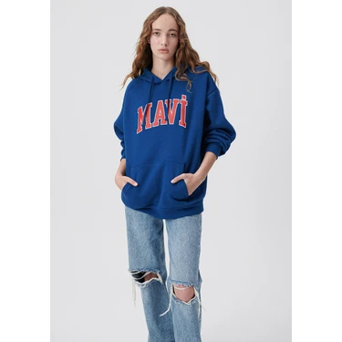 Mavi Kadın Mavi Logo Baskılı Kapüşonlu Lacivert Sweatshirt