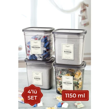 Vienev Etiketli Peggy Dikdörtgen Deterjan Saklama Kabı Seti 1150 ml Antrasit