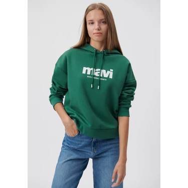 Mavi Kadın Mavi Logo Baskılı Kapüşonlu Yeşil Sweatshirt