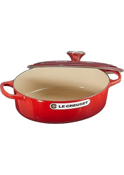 Le Creuset Signature Kapaklı Dökme Demir Kızartma Makinesi, Çap 27 Cm, Oval, 3,4 L, Kiraz Kırmızısı,