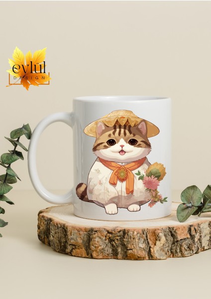 Sevimli Şapkalı Kedi Temalı Sevimli Özel Tasarım Baskılı Kupa Bardak Hediye Bardak fiyatları