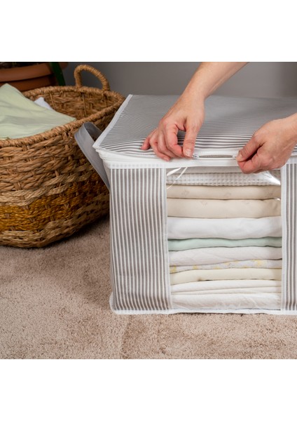 2 Adet Orta Boy Pencereli Çizgi Desen Baskılı Dolap içi Kıyafet Düzenleyici Hurç Seti 45x40x30 cm fiyatları
