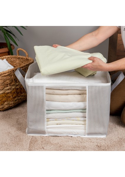 2 Adet Orta Boy Pencereli Çizgi Desen Baskılı Dolap içi Kıyafet Düzenleyici Hurç Seti 45x40x30 cm fırsatları