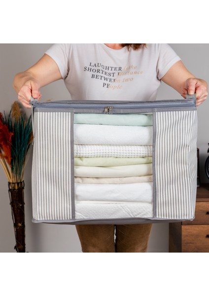 2 Adet Orta Boy Pencereli Çizgi Desen Baskılı Antrasit Dolap içi Kıyafet Düzenleyici Hurç Seti 45x40x30 cm fiyatları