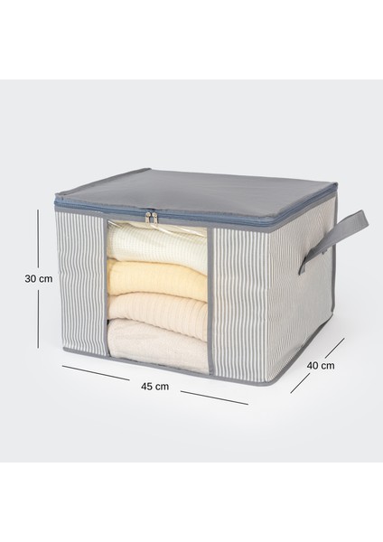 2 Adet Orta Boy Pencereli Çizgi Desen Baskılı Antrasit Dolap içi Kıyafet Düzenleyici Hurç Seti 45x40x30 cm indirimleri