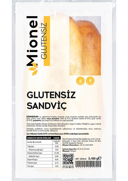 Glutensiz Sandviç Ekmek 3 x 100 gr