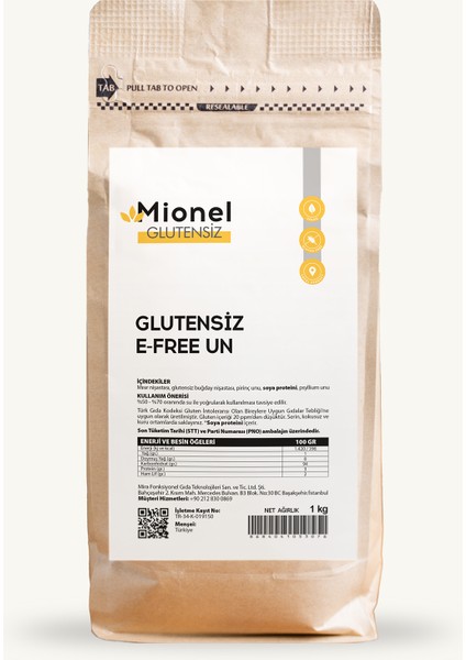 Glutensiz E Free Şekersiz Un 1 kg