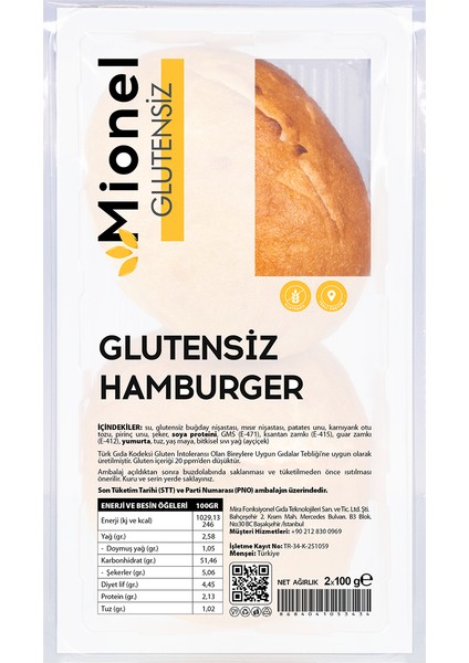 Glutensiz Hamburger Ekmek 2 x 100 gr