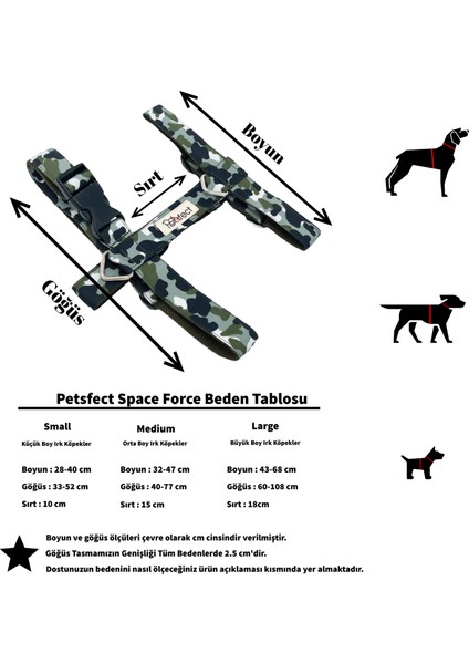Space Force H Tipi Köpek Göğüs Tasması