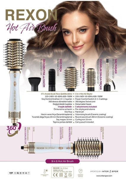 Rexon 5in1 Hot Air Brush Saç Şekillendirme Cihazı indirimleri