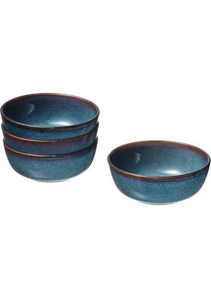 4 Lü Kase Seti Mavi Renk 14 cm Meridyendukkan Stoneware, Renkli Sır