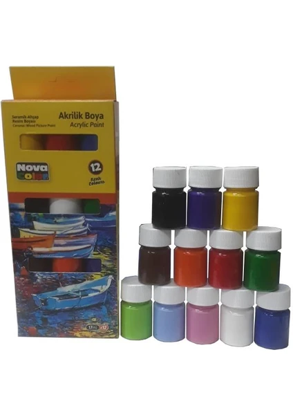 Nova Color Akrilik Boya 12 Renk 17 ml 1 Paket Akrilik Boya Seti 12 Li Ahşap Tuval Taş Ağaç Boyamalar Için Idea Boyama Seti