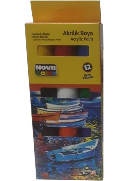 Akrilik Boya 12 Renk 17 ml 1 Paket Akrilik Boya Seti 12 Li Ahşap Tuval Taş Ağaç Boyamalar Için Idea Boyama Seti