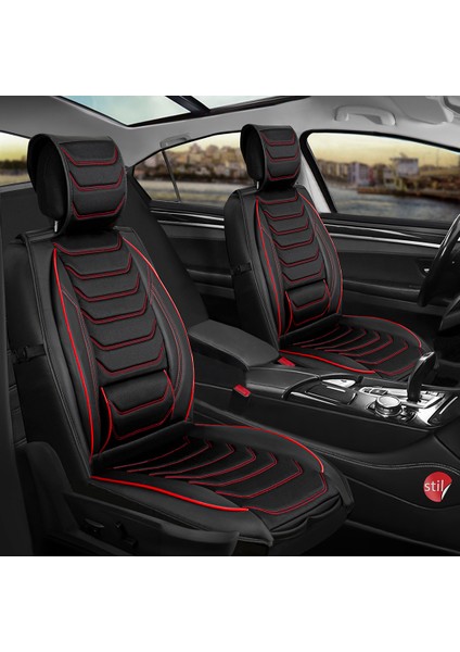 Seat Toledo Uyumlu Lüx Deri Oto Koltuk Kılıfı Ön Arka Takım Antalya Serisi Siyah Kırmızı