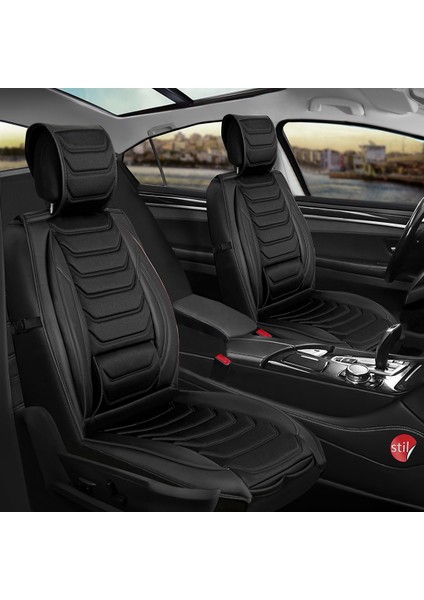 Fiat Tempra Uyumlu Lüx Deri Oto Koltuk Kılıfı Ön Arka Takım Antalya Serisi Siyah
