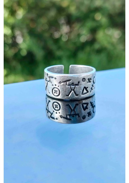 Antik Ilk Insan Motifi Gümüş Kaplama Ayarlanabilir Erkek Yüzük ve Bileklik Set fiyatları