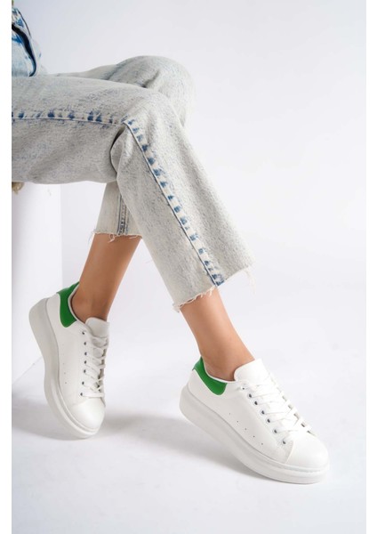 MBMKQ200-BY Kadın Kalın Taban Beyaz/yeşil Sneaker & Spor Ayakkabı