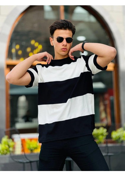 Iki Renk Kısa Kollu Tişört Oversize-Siyah-Beyaz indirimleri