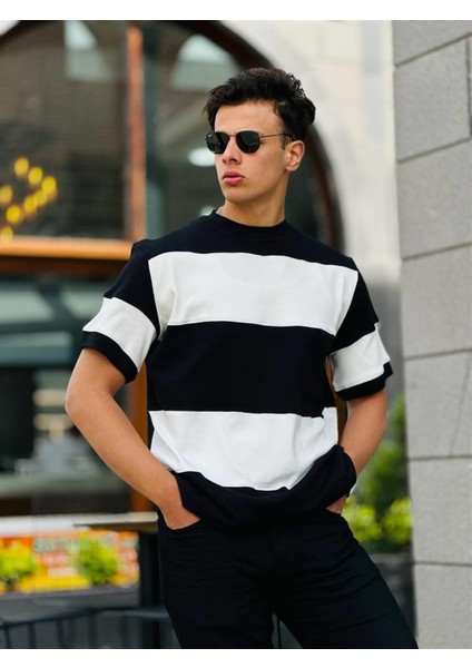 Oversize Kısa Kollu Tişört Erkekler İçin Siyah-Beyaz Renk Seçeneği %95 Pamuk fırsatları