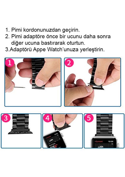 Apple Watch Uyumlu 42 44 45 mm Metal Kordon Tokası Kayış Adaptörü Pimli 24mm