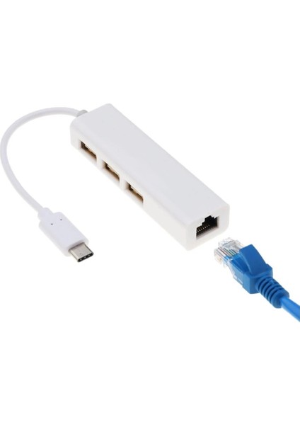 Type-C Ethernet USB Girişli Type C Çoklayıcı 3 Port USB 1 Port RJ45 Ethernet Adaptör