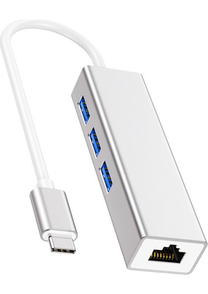 Type-C Ethernet USB Girişli Type C Çoklayıcı 3 Port USB 1 Port RJ45 Ethernet Adaptör