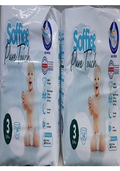 Bebek Bezi  Soffia Pure Touch 3 Numara 5-9 kg (34*2) 68 Adet