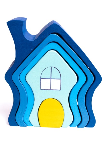 toys Ahşap Waldorf Bungalov Evleri Kırmızı-Mavi-Pembe Ihlamur Ağacından 862G