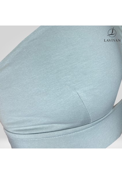 Kadın Boyundan Bağlamalı Pamuklu Örme Crop Fitted/Vücuda Oturan Sırtı Açık Bralet Bluz