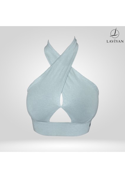 Kadın Boyundan Bağlamalı Pamuklu Örme Crop Fitted/Vücuda Oturan Sırtı Açık Bralet Bluz