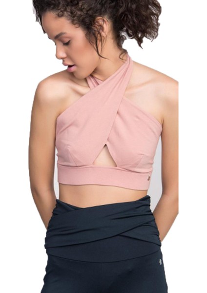 Kadın Boyundan Bağlamalı Pamuklu Örme Crop Fitted/Vücuda Oturan Sırtı Açık Bralet Bluz