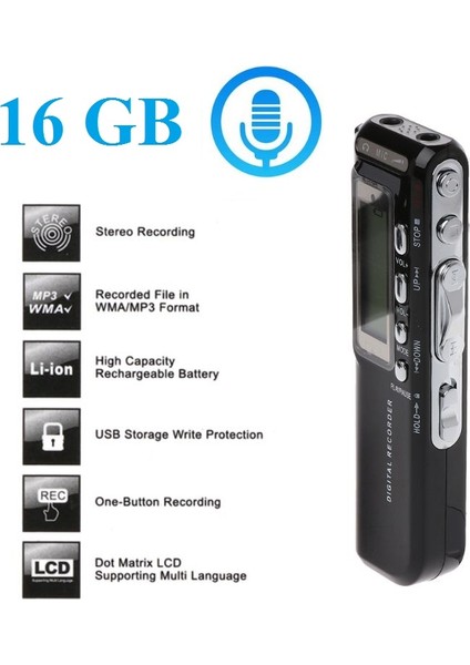 Taşınabilir Profesyonel 16 GB Mini Dijital Ses Kaydedici fiyatları