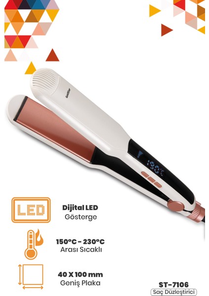 ST-7106 Dijital LED Göstergeli Keratin Seramik Kalın Plakalı Saç Düzleştirici