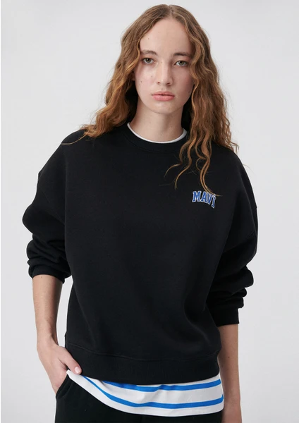 Logo Baskılı Siyah Sweatshirt