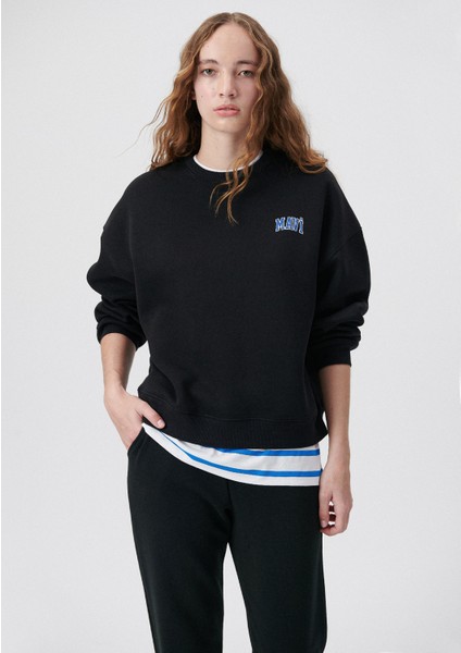 Logo Baskılı Siyah Sweatshirt