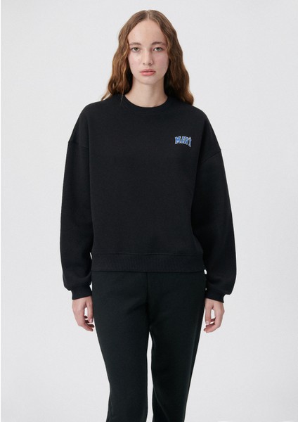 Logo Baskılı Siyah Sweatshirt