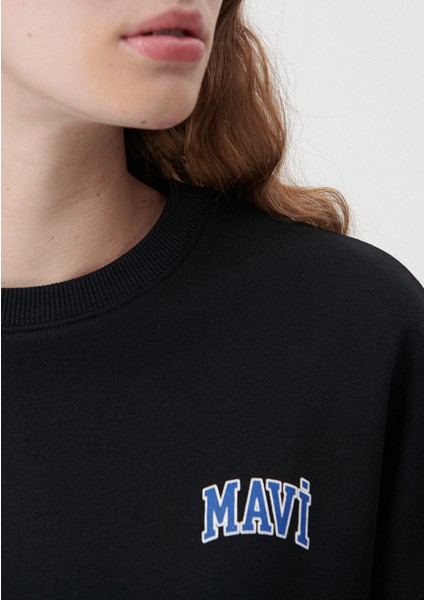 Logo Baskılı Siyah Sweatshirt