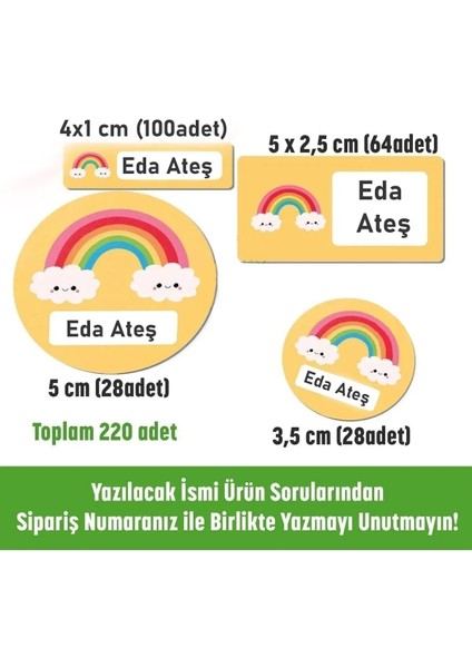 Gökkuşağı Okul Etiketi Kalem Defter Etiketi Isme Özel