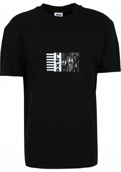 Bisiklet Yaka Baskılı Siyah Erkek T-Shirt DT10238_DENIM Trip Bisiklet Yaka Re