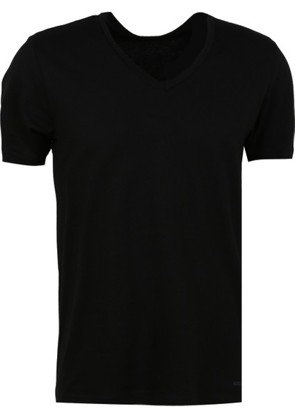 V Yaka Düz Siyah Erkek T-Shirt 9639