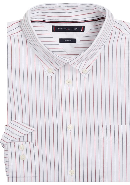 Slim Fit Düğmeli Yaka Kırmızı Erkek Gömlek MW0MW317430EV