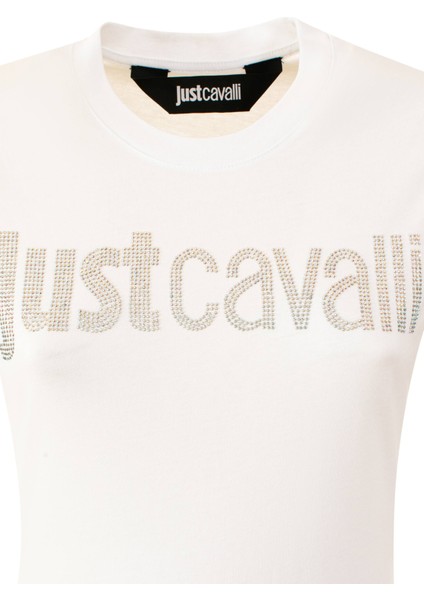 Just Cavalli Bisiklet Yaka Baskılı Beyaz Kadın T-Shirt 74PBHE02