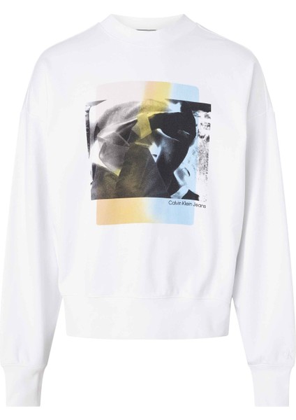 Bisiklet Yaka Beyaz Erkek Sweatshırt J30J323750YAF