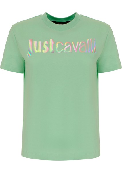 Just Cavalli Bisiklet Yaka Baskılı Beyaz Kadın T-Shirt 74PBHG00