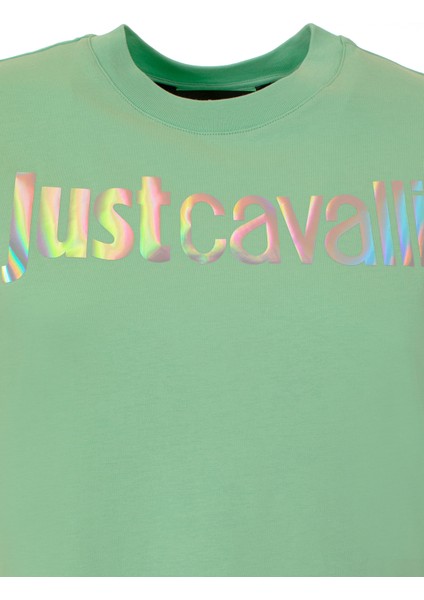 Just Cavalli Bisiklet Yaka Baskılı Beyaz Kadın T-Shirt 74PBHG00