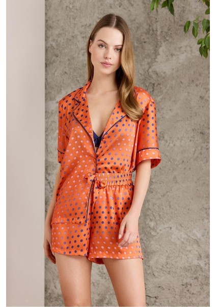 Saten Emprime Crop'lu 3'lü Pijama Takımı - 1225