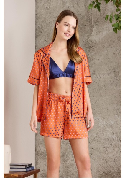 Saten Emprime Crop'lu 3'lü Pijama Takımı - 1225 fiyatları