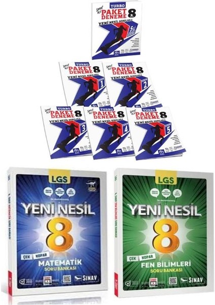 8. Sınıf Turbo Paket Deneme Sınavı 5´li Deneme ve Yeni Nesil Matematik - Fen Bilimleri Soru Bankası