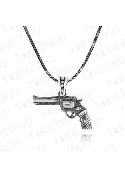 925 Ayar Gümüş 14 Lü Tabanca Motifli Erkek Kolye