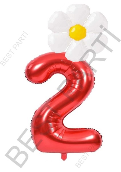 Kırmızı Rakam ve Beyaz Papatya Folyo Balon Seti Yaş 2 fiyatları